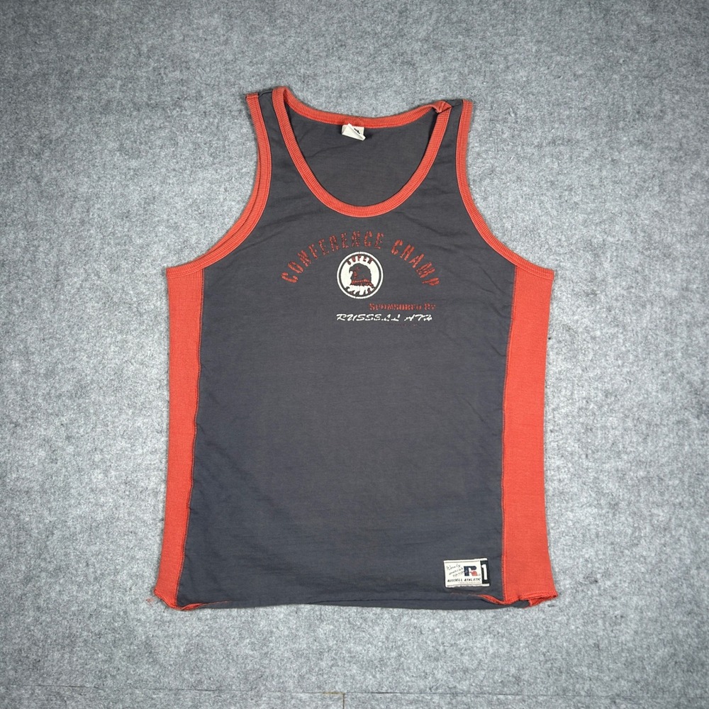 Russell Athletic Tank Top Men XL Gray Orange Conference Champ Varsity Sporty Gym
